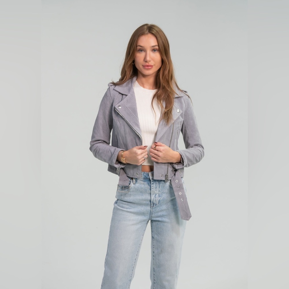 NWHT Blank NYC Cloud Grey Suede Moto Jacket